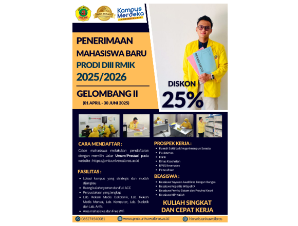 PENERIMAAN MAHASISWA BARU PRODI REKAM MEDIS DAN INFORMASI KESEHATAN GELOMBANG II TA 2025/2026